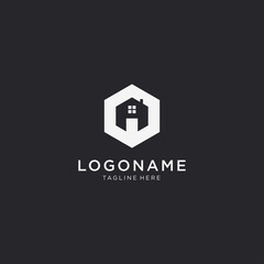 Letter A Home hexagon logo design template. black background.