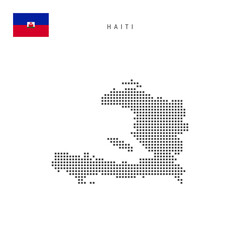 Obraz premium Square dots pattern map of Haiti. Haitian dotted pixel map with flag. Vector illustration