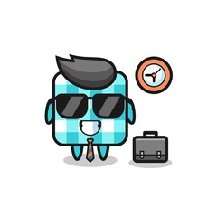 Cartoon mascot of checkered tablecloth as a businessman