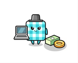 Mascot Illustration of checkered tablecloth as a hacker