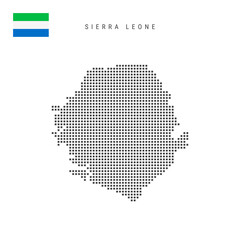 Square dots pattern map of Sierra Leone. Salone dotted pixel map with flag. Vector illustration