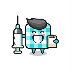 Mascot Illustration of checkered tablecloth as a doctor