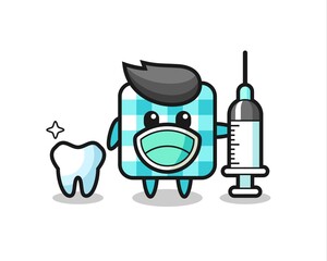 Mascot character of checkered tablecloth as a dentist