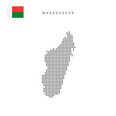 Square dots pattern map of Madagascar. Republic of Madagascar dotted pixel map with flag. Vector illustration