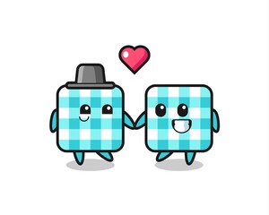 checkered tablecloth cartoon character couple with fall in love gesture