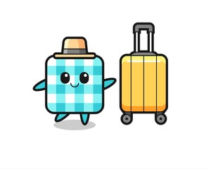 checkered tablecloth cartoon illustration with luggage on vacation