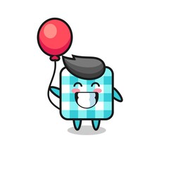checkered tablecloth mascot illustration is playing balloon