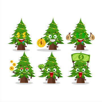 Christmas tree cartoon character with cute emoticon bring money