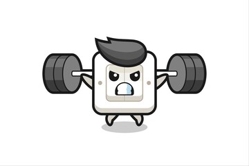 light switch mascot cartoon with a barbell