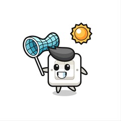 light switch mascot illustration is catching butterfly