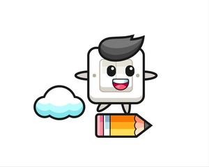 light switch mascot illustration riding on a giant pencil