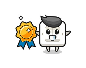 light switch mascot illustration holding a golden badge