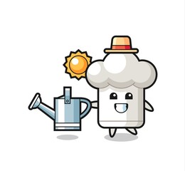 Cartoon character of chef hat holding watering can