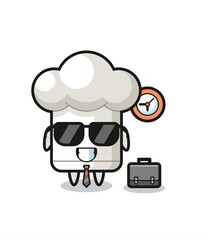 Cartoon mascot of chef hat as a businessman