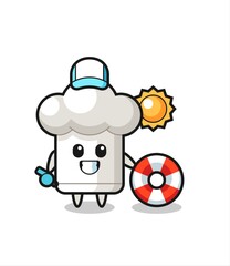 Cartoon mascot of chef hat as a beach guard