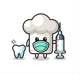 Mascot character of chef hat as a dentist