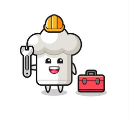 Mascot cartoon of chef hat as a mechanic
