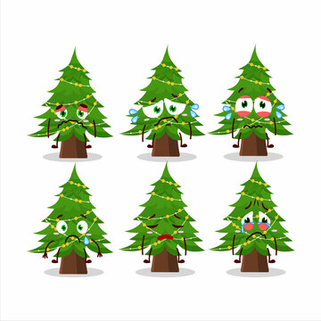 Christmas tree cartoon character with sad expression