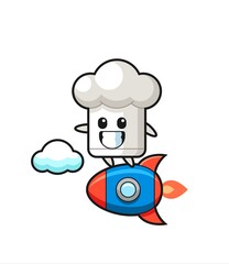 Obraz na płótnie Canvas chef hat mascot character riding a rocket