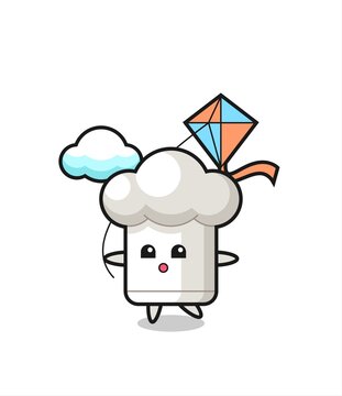 chef hat mascot illustration is playing kite
