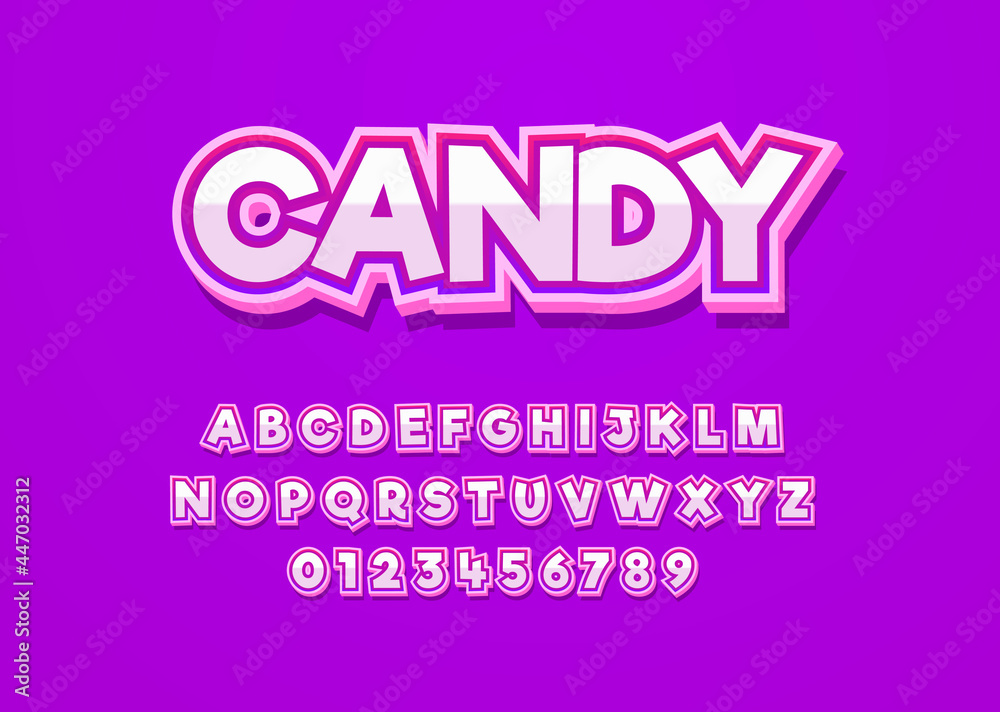 Poster candy fun style vector font with uppercase alphabet and digit number