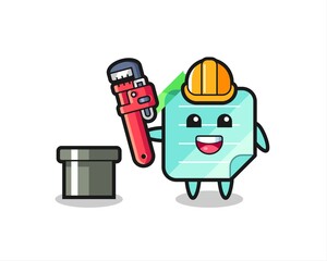 Character Illustration of sticky notes as a plumber
