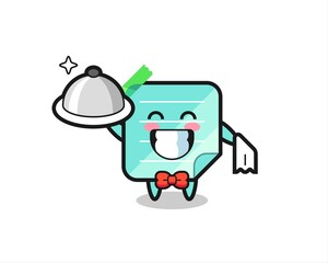 Character mascot of sticky notes as a waiters