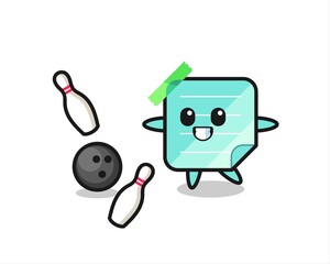Character cartoon of sticky notes is playing bowling