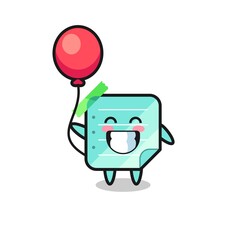 sticky notes mascot illustration is playing balloon