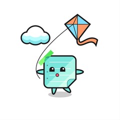 sticky notes mascot illustration is playing kite