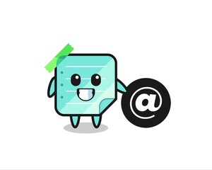 Cartoon Illustration of sticky notes standing beside the At symbol