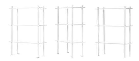 Empty shelving unit on white background