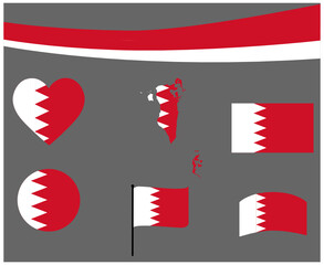 Bahrain Flag Map Ribbon And Heart Icons Vector Illustration Abstract National Emblem Design Elements collection