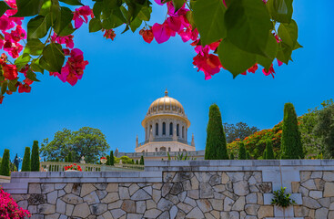 The golden dome of the Shrine of the Báb, second holiest place on Earth for Baháʼís, located on...