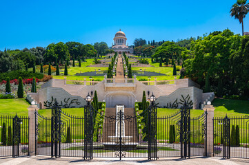 Beautiful symmetric view of the Terraces of the Baháʼí Faith, also known as the Hanging Gardens...