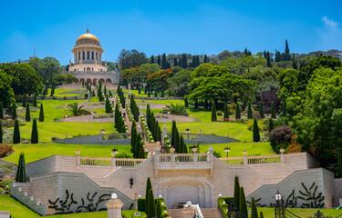 Beautiful view of the Terraces of the Baháʼí Faith, also known as the Hanging Gardens of Haifa,...