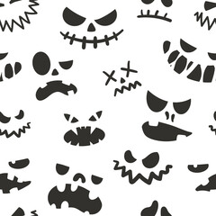Jack face pattern. Seamless Halloween texture of scary silhouette symbol with spooky head and angry emotions. Black and white holiday background template. Vector autumn celebration print
