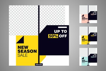 New set of editable minimal banner templates. Suitable for social media posts and web or internet ads. Vector illustration with photo college.