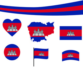 Cambodia Flag Map Ribbon And Heart Icons Vector Illustration Abstract National Emblem Design Elements collection