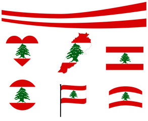 Lebanon Flag Map Ribbon And Heart Icons Vector Illustration Abstract National Emblem Design Elements collection