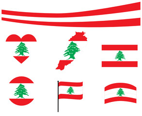 Lebanon Flag Map Ribbon And Heart Icons Vector Illustration Abstract National Emblem Design Elements collection