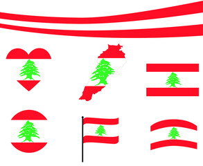 Lebanon Flag Map Ribbon And Heart Icons Vector Illustration Abstract National Emblem Design Elements collection