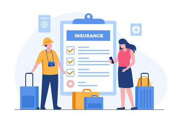 Travel insurance concept. Protection flat vector illustration banner and landing page