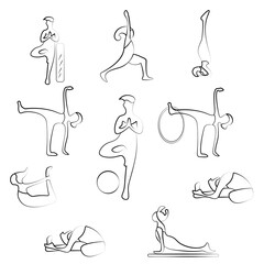 A set with outline funny vector yoga poses.