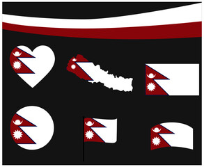 Obraz premium Nepal Flag Map Ribbon And Heart Icons Vector Illustration Abstract National Emblem Design Elements collection