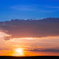 Dawn sky, sunbeams and dreams, morning panorama.