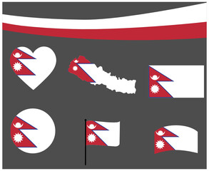 Nepal Flag Map Ribbon And Heart Icons Vector Illustration Abstract National Emblem Design Elements collection