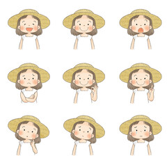 麦わら帽子の女の子（表情セット）