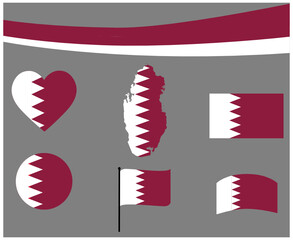 Qatar Flag Map Ribbon And Heart Icons Vector Illustration Abstract National Emblem Design Elements collection