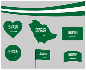 Saudi Arabia Flag Map Ribbon And Heart Icons Vector Illustration Abstract National Emblem Design Elements collection
